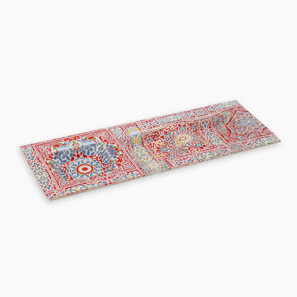 Rosa / Glass ( Yameesh Red 44.5 x 16 CM serving Plate Rectangle 3 cell )