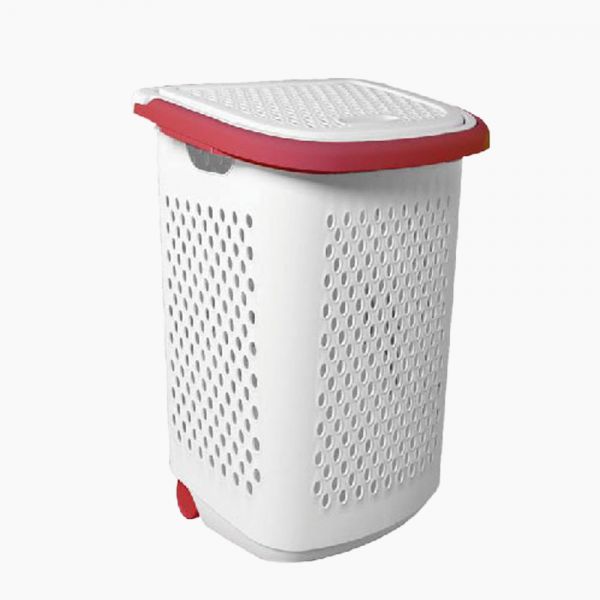 AKSA / Plastic ( Nova Laundry Basket w/cover / trolley wheel/ 2 hands ) 60 x 35 cm )
