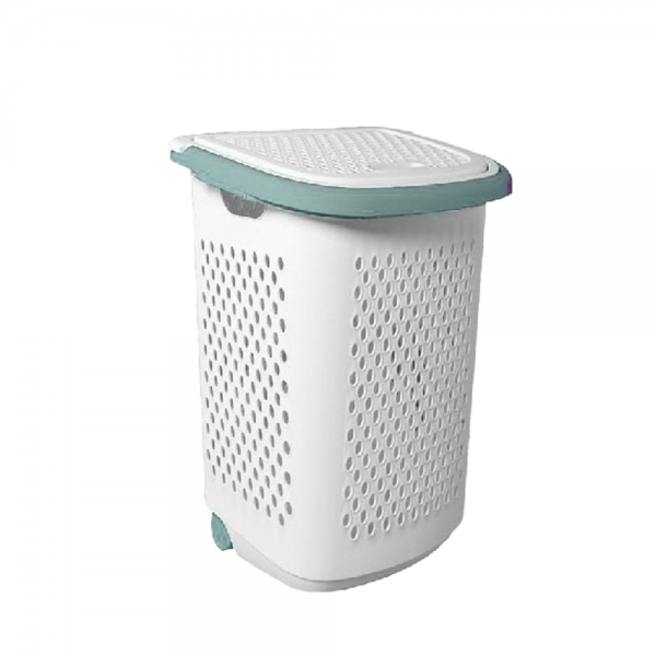 AKSA / Plastic ( Nova Laundry Basket w/cover / trolley wheel/ 2 hands ) 60 x 35 cm ) D
