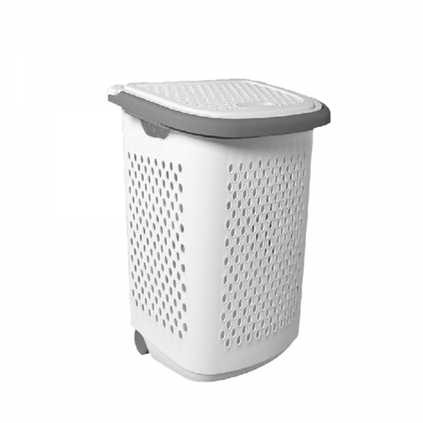 AKSA / Plastic ( Nova Laundry Basket w/cover / trolley wheel/ 2 hands ) 60 x 35 cm )AA