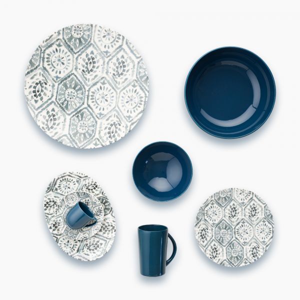 Rosa / Porcelain ( Blue Decorated Dinnerware Set, 46 Pieces )