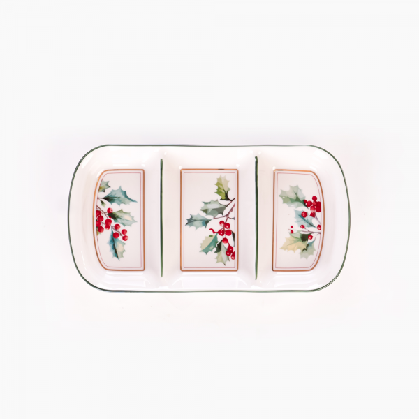 Rosa / Porcelain ( Xmas Holly Divided Serving Plate 3 Compartments )