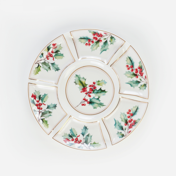Rosa / Porcelain ( Xmas Holly Divided Serving Plate 7 Compartments )