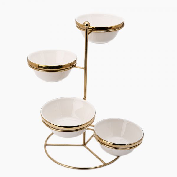 Rosa / Porcelain ( Gold PVd Nuts serving set 4 bowls with stand )