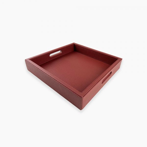 Leather Tray 35 x 35 cm Red