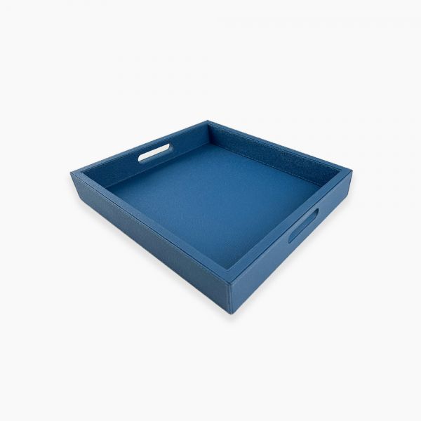Leather Tray 35 x 35 cm Blue