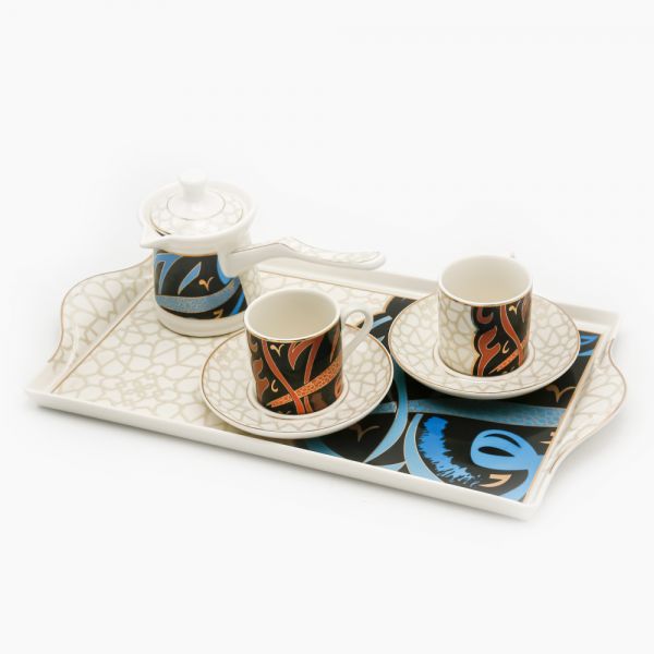 Rosa / Porcelain ( Calligraphy ( blue / red ) Turkish Coffee Set 6 pcs )