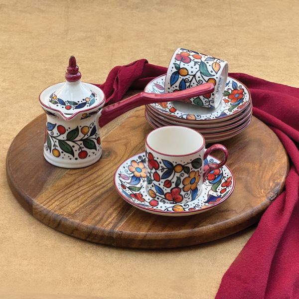 Rosa / Porcelain ( Flora Red 14 pieces Coffee set )