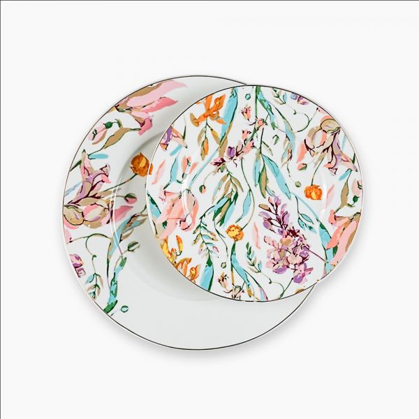 Rosa / Porcelain ( Lily Rim White Dinnerware Set, 46 Pieces )