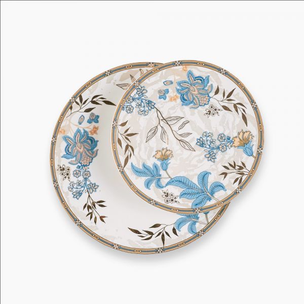 Rosa / Porcelain ( Fleur Turquoise Coup Decorated Dinnerware Set, 46 Pieces )