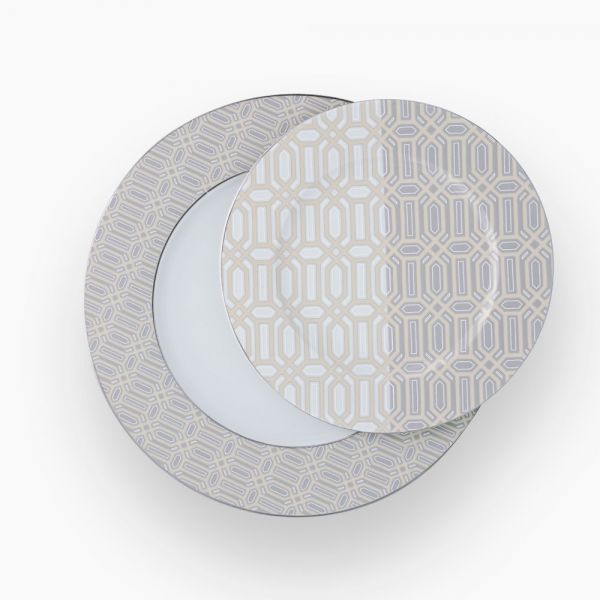 Rosa / Porcelain ( Diamond Gray Rim Shape Dinnerware Set, 46 Pieces )