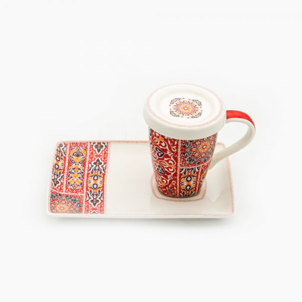 Rosa / Porcelain ( Khayameya Red Roman Mug 225 ml + Cover + Saucer )
