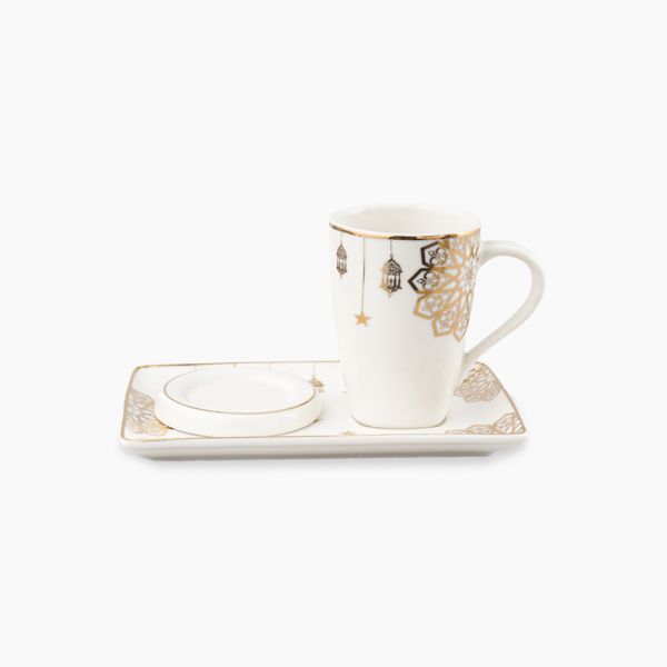 Rosa / Porcelain ( Golden Decorations Roman Mug 225 ml + Cover + Saucer )