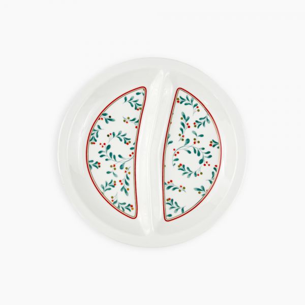 Rosa / Porcelain ( Xmas Divided Serving Plate 2 Compartments )