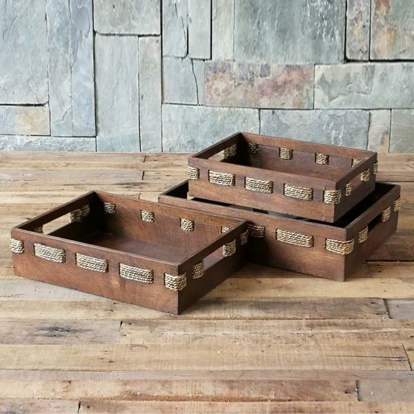 Set of 3 rectangular trays with 2 handles A