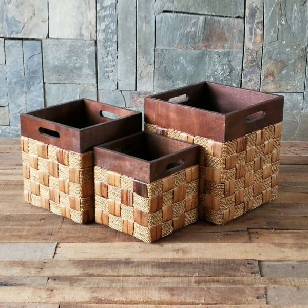 Set of 3 square baskets with buckle hands G