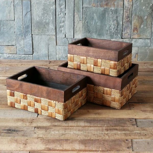Set of 3 rectangular baskets with 2 handles E