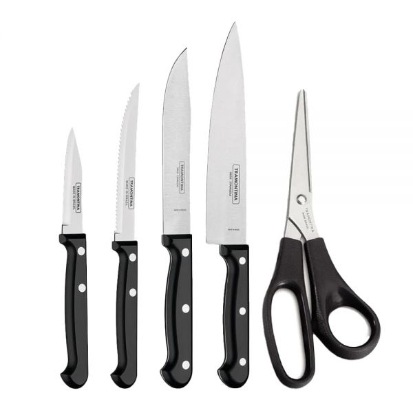 Tramontina / Stainless Steel ( Ultracorte 6-piece stainless steel knife set with black handle and wooden block )