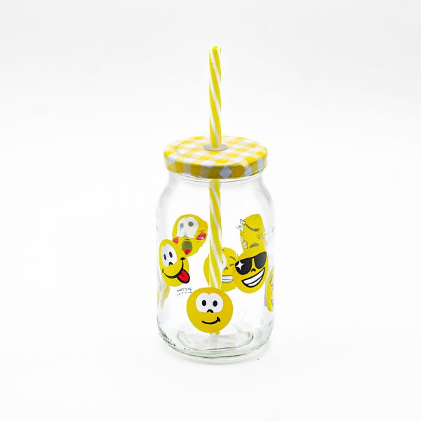 Cerve/Glass ( Emoticons Jar with lid + straw 450 ml )