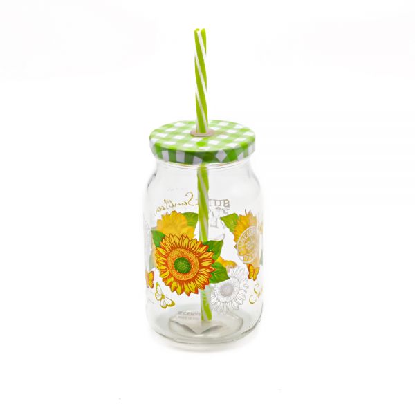 Cerve/Glass ( Sunny Jar with lid + straw 450 ml )