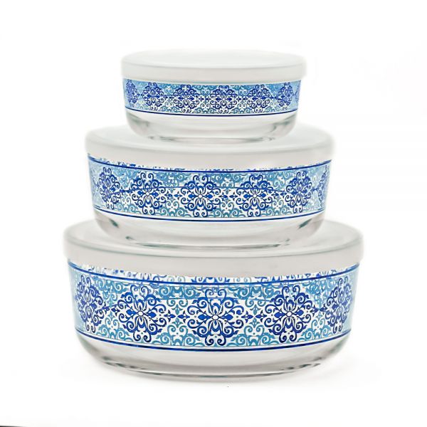Cerve/Glass ( Charme Blue Food Container Set, 3 Pieces )