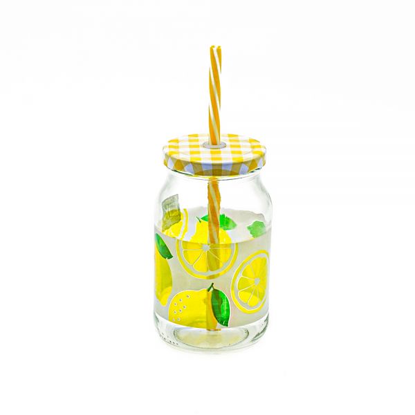 Cerve/Glass ( Nice Lemon Jar with lid + straw 450 ml )