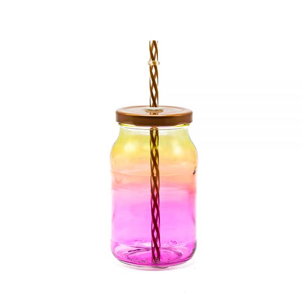 Cerve/Glass ( Ambo Fuxia Jar with lid + straw 450 ml )