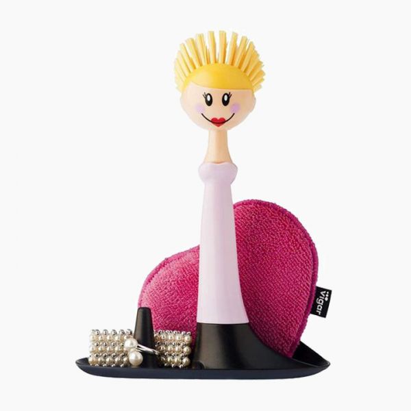 Dolls dish brush with stand