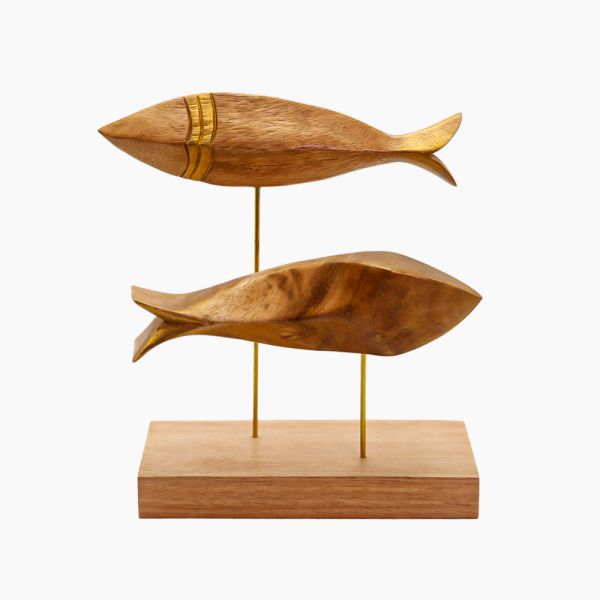 Wooden Fishs On Base 24 cm