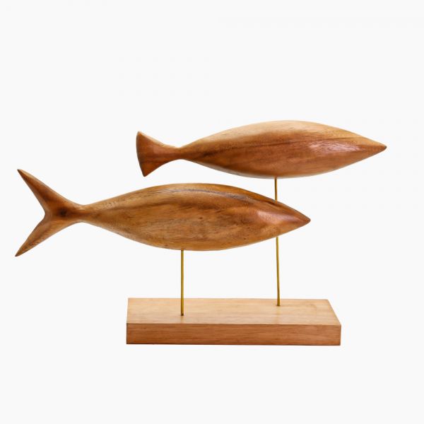 Wooden Fishs On Base 27 cm D