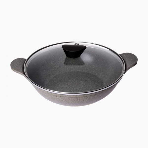 Wok granite 2 handle with cover 28 cm