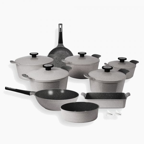 Neoflam / Aluminium ( Pote / Gray Marble Cookware Set 14 Pieces )
