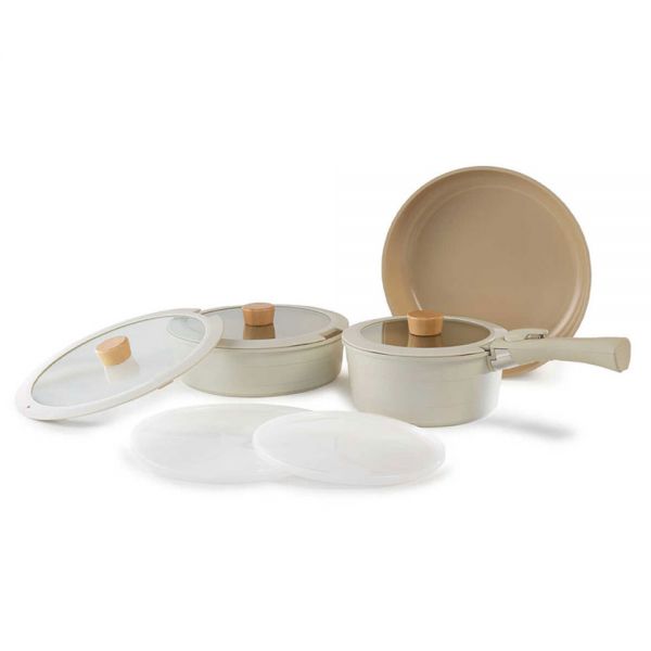 Neoflam / Aluminium ( Midas/Off white/ Sahara sands Cookware Set 9 Pieces )