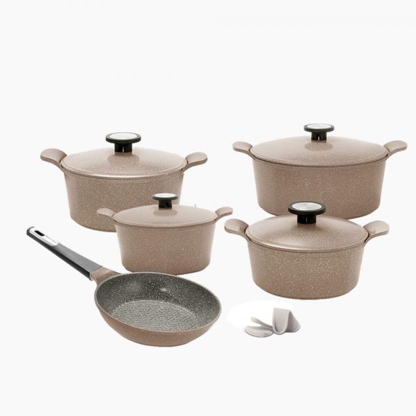 Neoflam / Aluminium ( Pote / Coffee Brown Marble Cookware Set 11 Pieces )