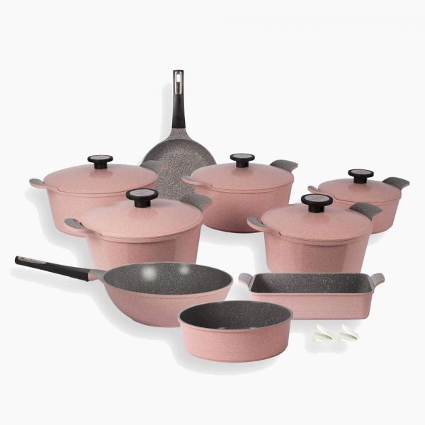 Neoflam / Aluminium ( Pote Pink Marble Cookware Set 14 Pieces )