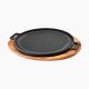 Round Griddle/Grill Plate. Dual side, reversible.  Integral Metal handles and wooden service platter 34 cm