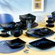 Quadrato Blue Palm Black Dinnerware Set, 50 Pieces